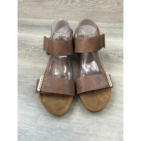 Sofft Verdi Women's Sandal Brown Leather 11 Wedge Ankle Strap Slingback Shoes - Picture 3 of 11